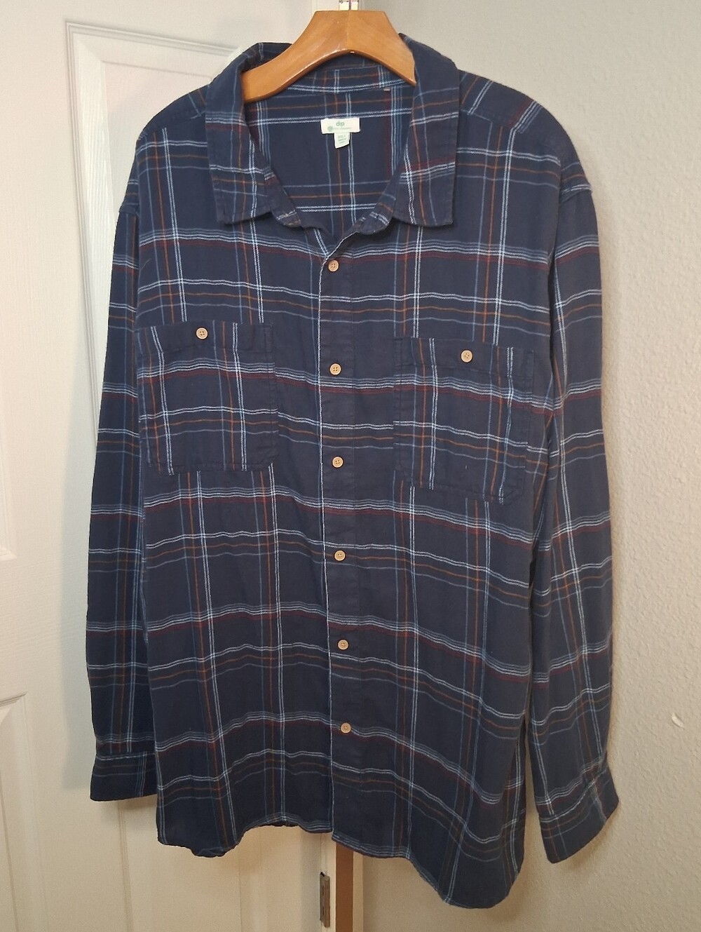 Dip Navy Blue Plaid Button Down Long Sleeve 3XLT